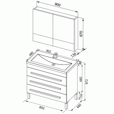 Комплект мебели для ванной Aquanet Верона 90 230317 Черный