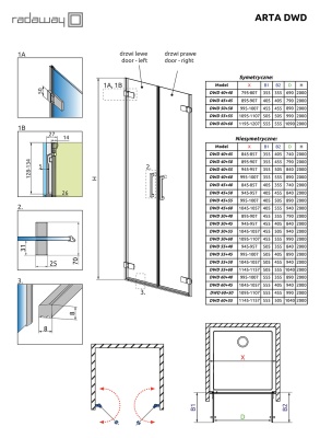 Душевая дверь в нишу Radaway Arta DWD 50 L фурнитура Хром стекло прозрачное