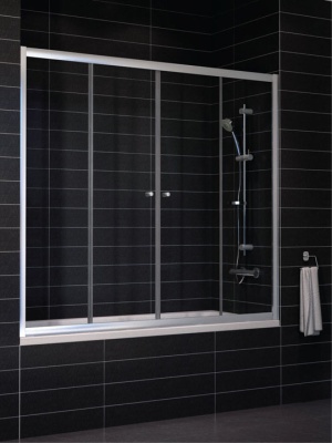 Шторка на ванну Vegas Zeus 2V 180 профиль белый стекло прозрачное