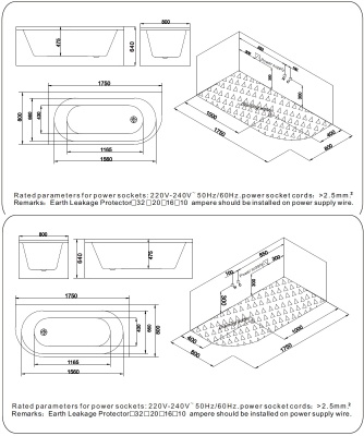 Акриловая ванна SSWW A2201 CGSP 175х80 R с гидромассажем
