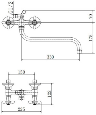 Смеситель для ванны Fashun A2227-2 универсальный Хром
