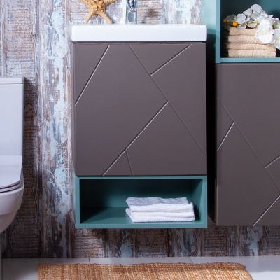 Тумба под раковину Бриклаер Кристалл 50 подвесная Ясень Анкор темный
