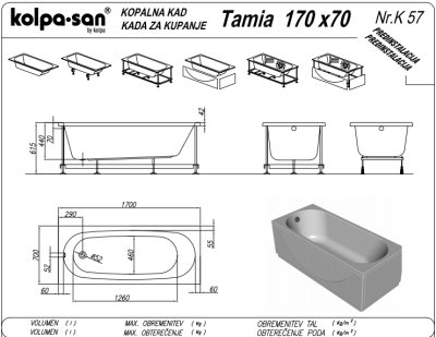Акриловая ванна Kolpa San Tamia 170x70 Basis