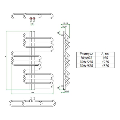 Водяной полотенцесушитель Grota Rio 700х1575 Хром
