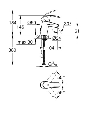 Смеситель для раковины Grohe Eurosmart 33188002 Хром