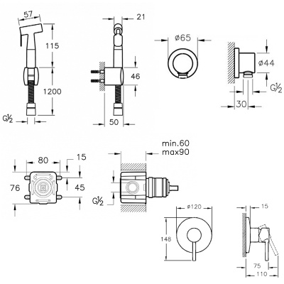 Гигиенический душ со смесителем Vitra Minimax S A49218EXP Хром