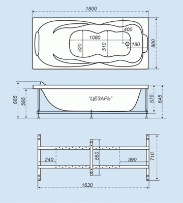 Акриловая ванна Triton Цезарь 180x80 без гидромассажа