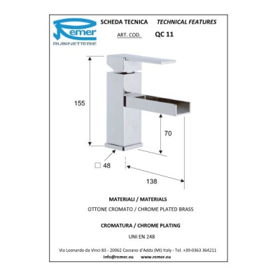 Смеситель для раковины Remer Qubica Cascata QC11 Хром