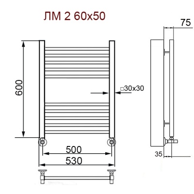 Водяной полотенцесушитель Ника Modern ЛМ 2 60x50 Хром 10 перекладин