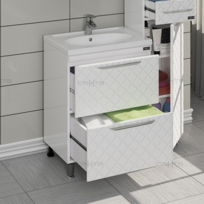 Тумба с раковиной СанТа Калипсо 60 2 ящика Белая