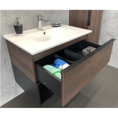 Тумба с раковиной Comforty Франкфурт 75 4150531 подвесная Дуб шоколадно-коричневый Черная матовая
