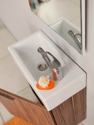 Тумба с раковиной Акватон Эклипс 46 со смесителем Agger Punctual A1602100 Эбони темный