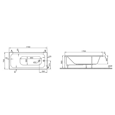 Акриловая ванна Vitra Optimum Neo 170x75 64570001000 без гидромассажа