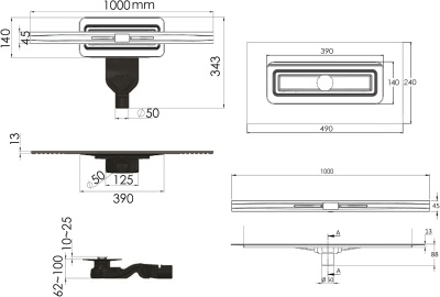 Душевой лоток Berges Wasserhaus Simpel 1000 090113 с решеткой Матовый хром