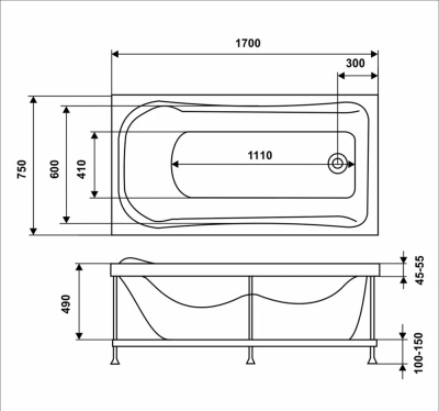 Акриловая ванна Eurolux Bath Karfagen 170х75 E1017075069 без гидромассажа
