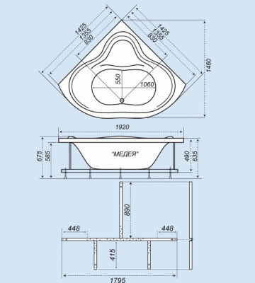 Акриловая ванна Triton Медея 143x143 без гидромассажа