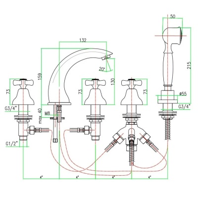 Смеситель на борт ванны Webert Armony АМ730401010 Золото