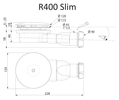 Сифон для душевого поддона Radaway Turboflow Slim D90 R400 Хром без мембраны