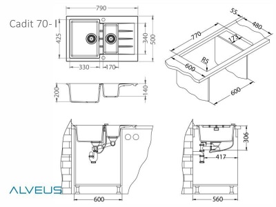Кухонная мойка Alveus Cadit 70 1131360 Бетон