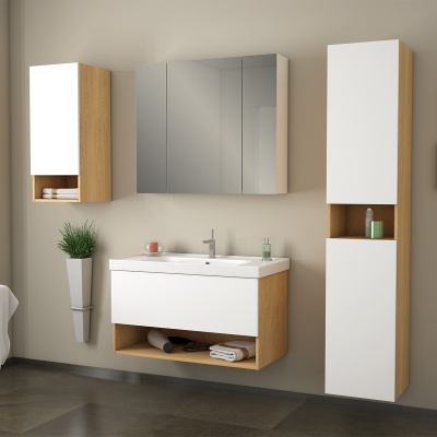Тумба под раковину Dreja Perfecto 90 99.0803 подвесная Белая Дуб галиано