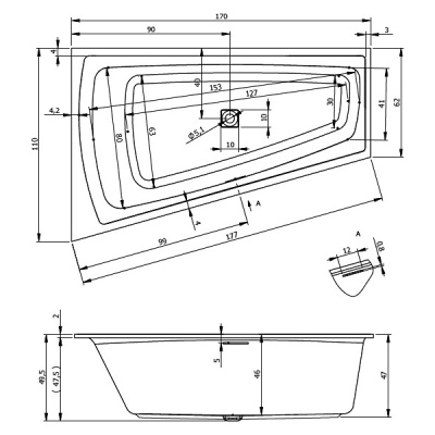 Акриловая ванна Riho Still Smart 170x110 R без гидромассажа