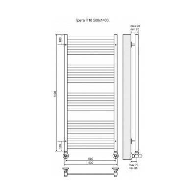 Водяной полотенцесушитель Terminus Грета П18 500x1400 4620768884696 Хром