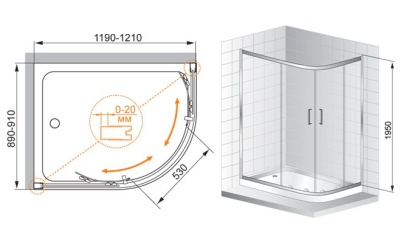 Душевой уголок Cezares Porta RH-2 120x90 профиль Хром стекло прозрачное
