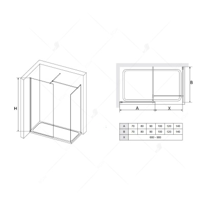 Душевая перегородка RGW Walk In WA-20B 100x80 профиль Черный стекло прозрачное