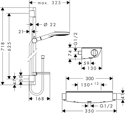 Комплект смесителя для душа Hansgrohe Ecostat Select 27038000 с термостатом и душевым гарнитуром Hansgrohe Raindance Select E Хром