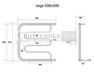 Полотенцесушитель Energy Vega 500x500 водяной хром