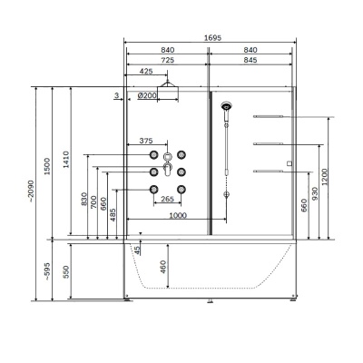 Душевой бокс AM.PM Sense 170x85 с гидромассажем без пара
