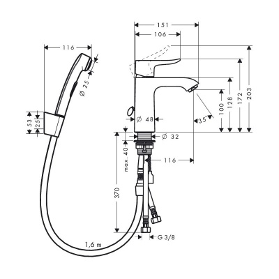 Смеситель для раковины Hansgrohe Metris 31285000 с гигиеническим душем Хром