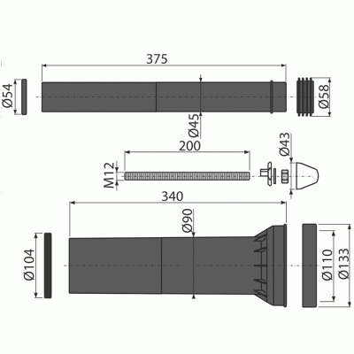 Впускной/выпускной патрубок для унитаза Alcaplast M9000 Черный