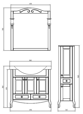 Тумба под раковину ASB-Woodline Флоренция 85 Белая с патиной