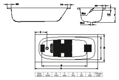 Стальная ванна BLB Universal HG B65H 160x75 без гидромассажа