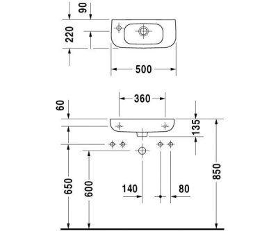 Раковина Duravit D Code 50 L 07065000092 подвесная Белая