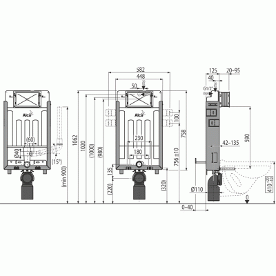 Инсталляция Alcaplast Renovmodul AM115/1000V для унитаза с бачком