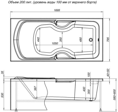 Акриловая ванна Aquanet Polo 170x80 с гидромассажем