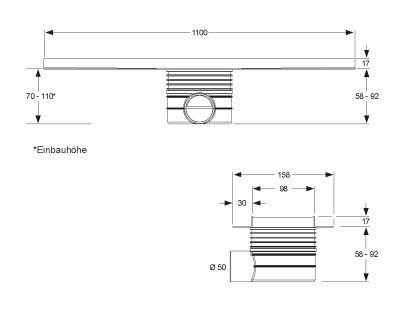 Душевой лоток Mepa Duschrinne 150306 110 см с боковым выпуском
