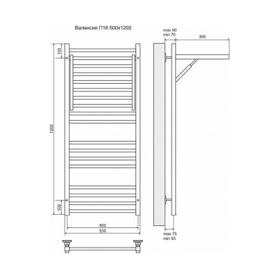 Электрический полотенцесушитель Terminus Валенсия П18 500x1200 4660059920481 Хром