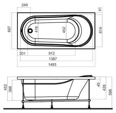 Акриловая ванна AM.PM Joy 150x70 без гидромассажа