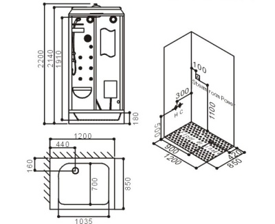 Душевая кабина SSWW BU102A L 120x85 с баней профиль Белый задняя стенка Белая