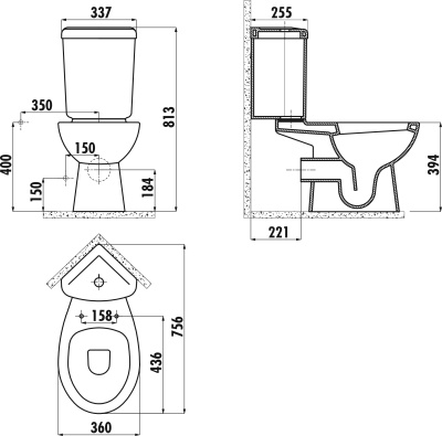 Унитаз компакт Creavit Corner SD310-11CB00E-0000 угловой Белый без бачка и сиденья