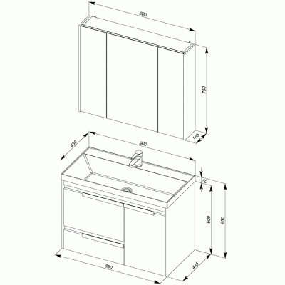 Комплект мебели для ванной Aquanet Тиволи 90 180561 подвесной Белый