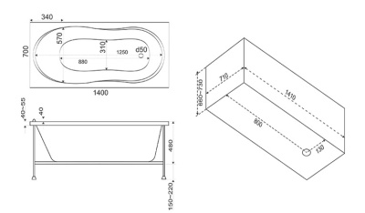 Акриловая ванна Bas Тесса Standart 140x70 без гидромассажа