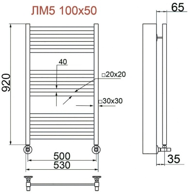 Водяной полотенцесушитель Ника Modern ЛМ 5 100x50 Черный Люкс 12 перекладин