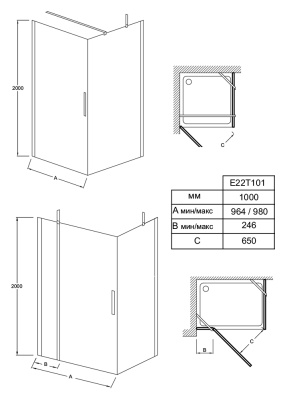 Душевая дверь Jacob Delafon Contra 100 E22T101-GA профиль Хром стекло прозрачное