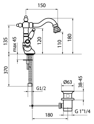 Смеситель для биде Webert Alexandra AL710402 Хром Золото кристаллы Swarovski