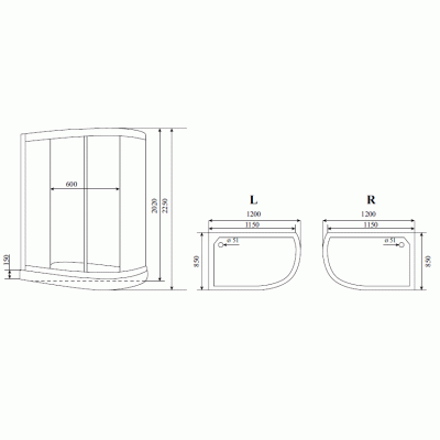 Душевая кабина Timo Standart T-6602 B R 120x85 профиль Черный стекло прозрачное