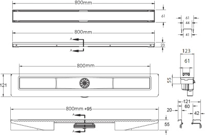 Душевой лоток Berges Wasserhaus B1 Keramik 800 090019 с решеткой Матовый хром